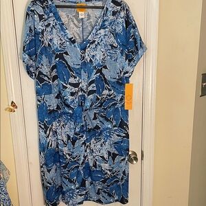 Blue Floral Women's Leaves Dress 2X